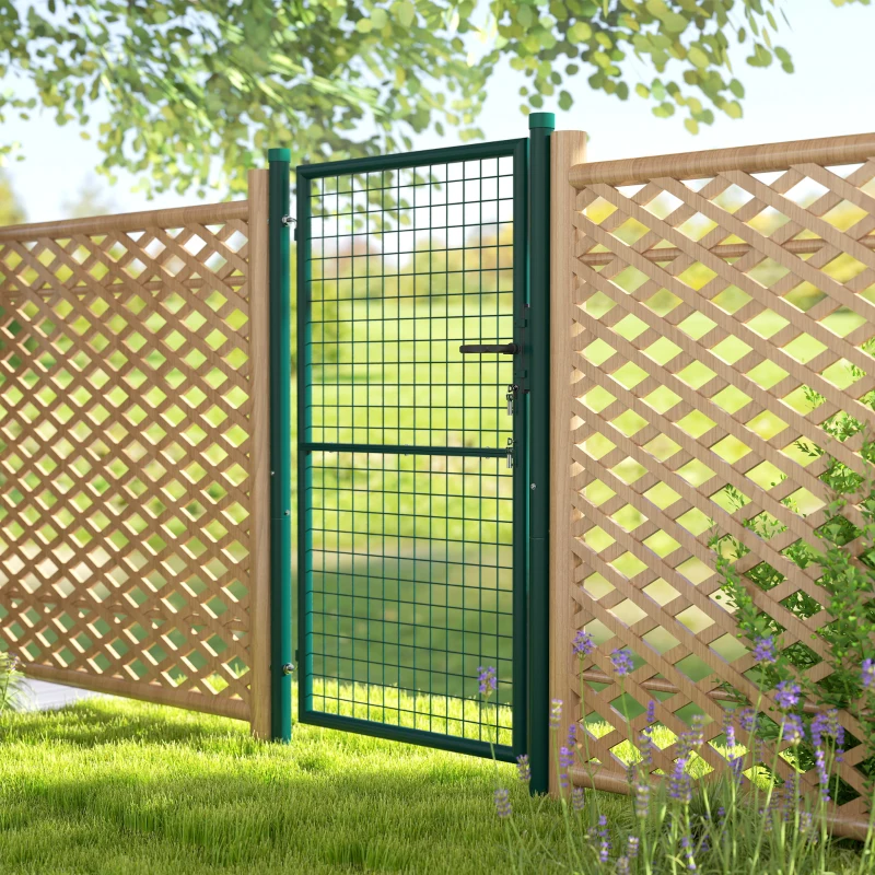 Outsunny Portão de jardim em aço 97 x 200 cm portão de jardim com fechadura, chaves e puxador, verde