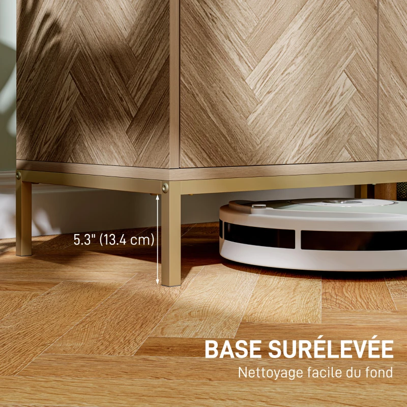 HOMCOM Móvel buffet de arrumação com 2 portas em espinha de peixe, prateleira ajustável e pés em aço, dim. 78 x 40 x 78 cm, carvalho