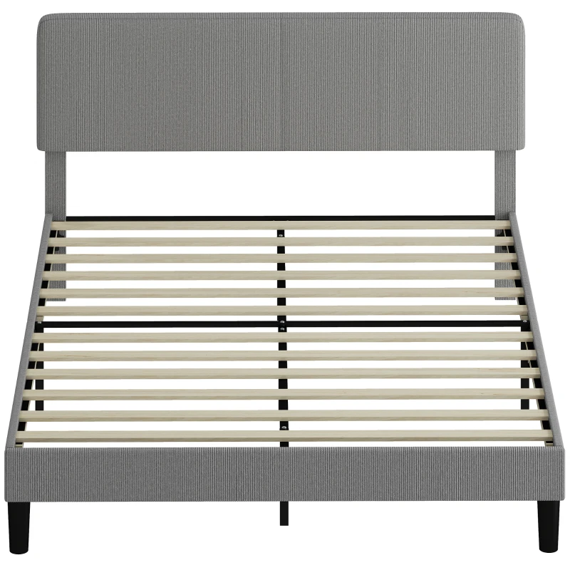 HOMCOM Estrutura de cama 160 x 200 cm, somier com ripas em madeira, cabeceira regulável, cama de casal estofada em veludo cotelê, cinza