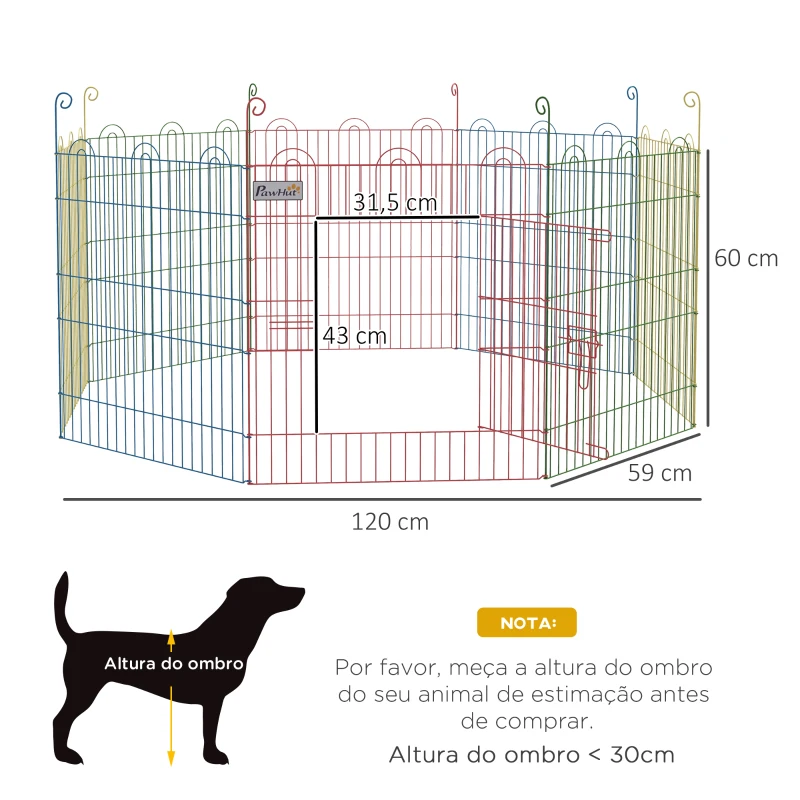 PawHut Parque Dobrável para Cães 8 Painéis Ø156x60 cm Cercado Metálico com Porta Estacas Interior Exterior Multicolor