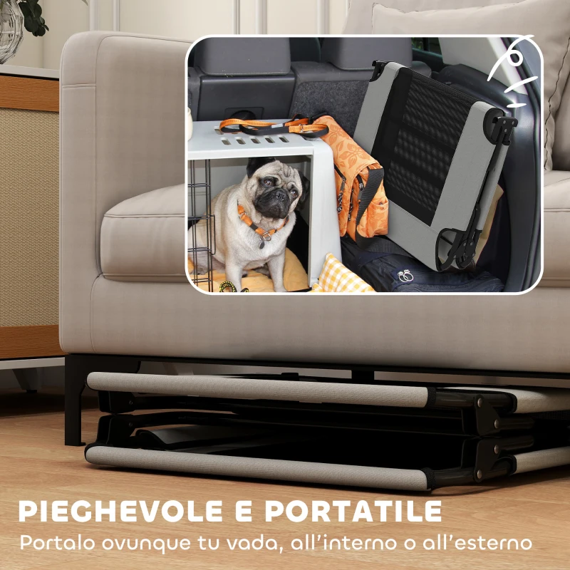 PawHut Letto per Cani Grandi Pieghevole con Tessuto a Rete da Interno ed Esterno, 107x61x20 cm, Grigio Chiaro