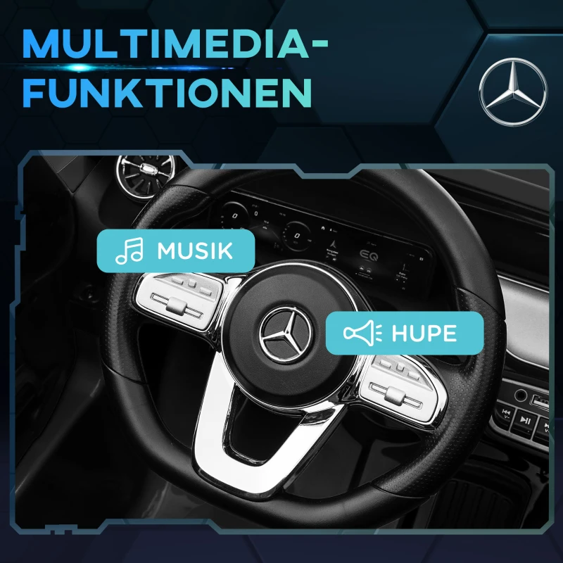 HOMCOM Elektro Kinderauto, lizenzierter Mercedes-Benz EQA, 3-8 km/h, Musik, Scheinwerfer, Hupe, Fernsteuerung, schwarz
