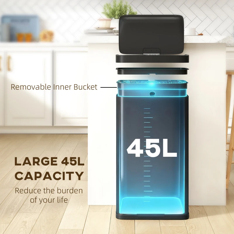 HOMCOM 45L Kitchen Sensor Bin - Black
