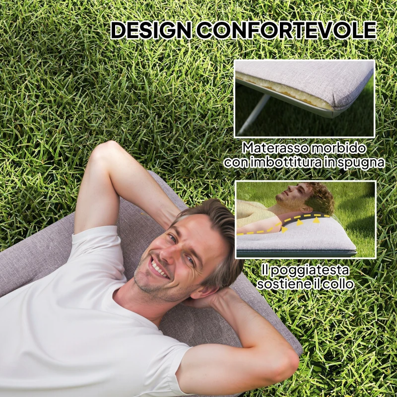 Outsunny Brandina per Campeggio con Poggiatesta e Tasca, in Acciaio e tessuto Oxford, 185x65x37 cm, Grigio