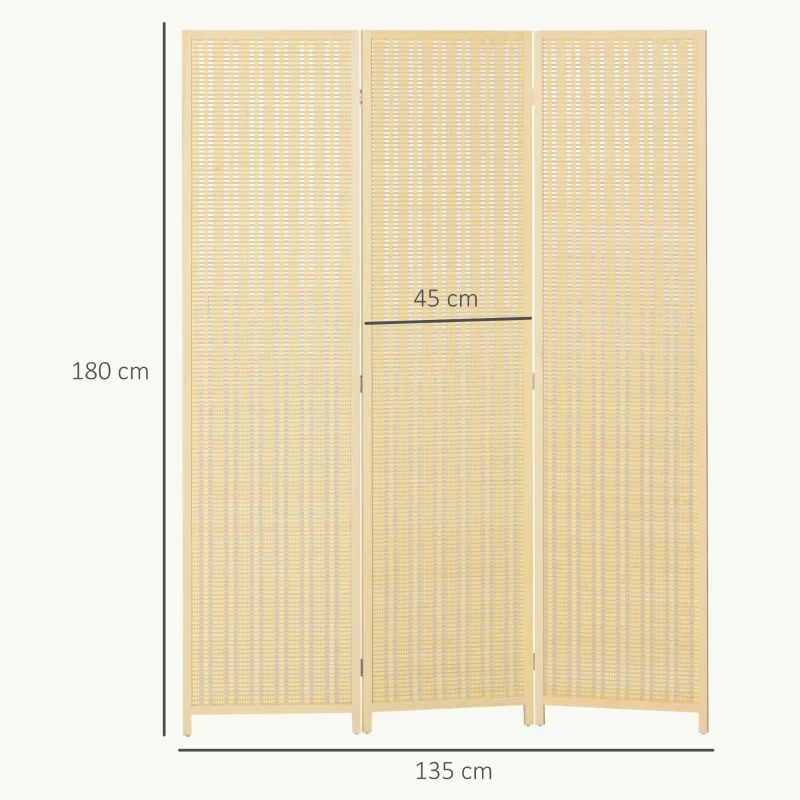 HOMCOM Biombo de madeira separador de ambiente divisória dobrável 3 painéis 135 x 180 cm madeira natural