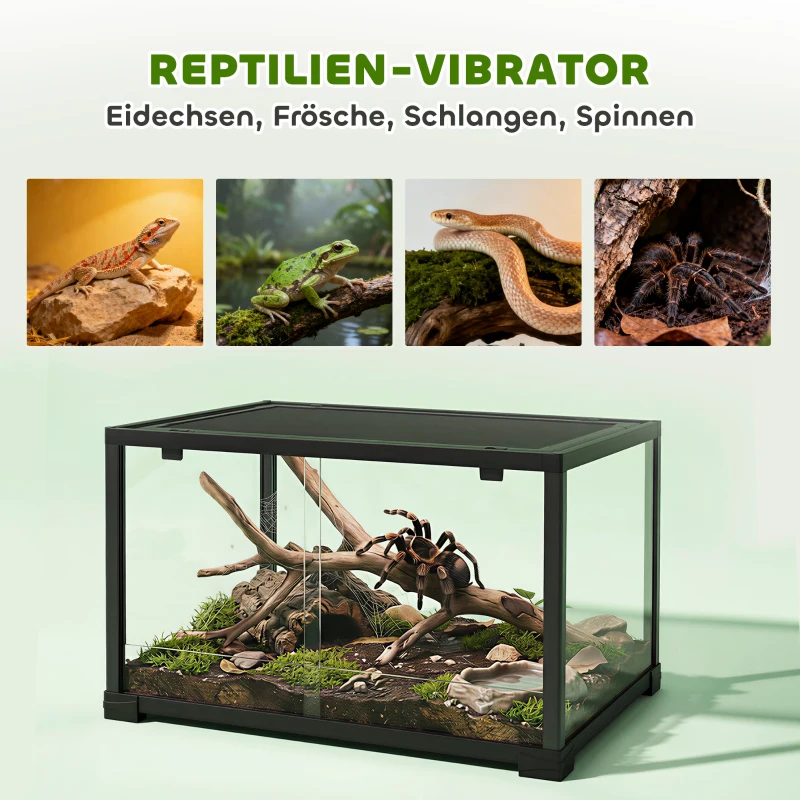 PawHut Terrário para répteis, vivarium de 86 litros com porta deslizante, com fecho, para lagartos, insetos, aranhas, geckos, 60 x 45 x 32 cm, preto
