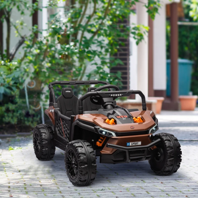 AIYAPLAY Carro elétrico infantil UTV buggy elétrico infantil com telecomando 2.4Ghz 2 motores 103L x 69l x 59H cm castanho