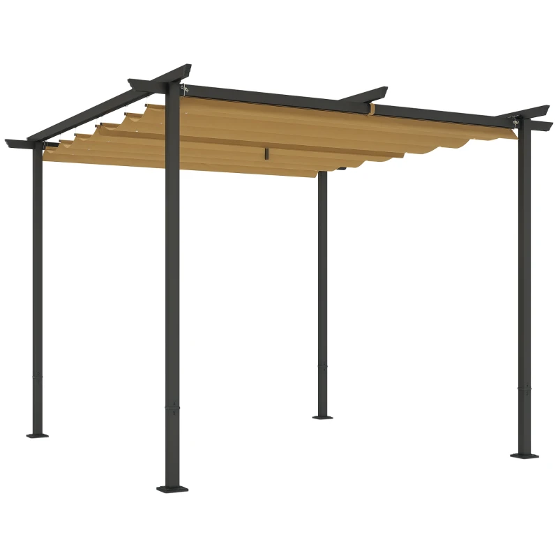 Outsunny 3 x 3 m Pérgola de Jardim com Teto Ajustável, Estrutura Metálica, Proteção UPF30+, Toldo para Varanda e Terraço, Bege