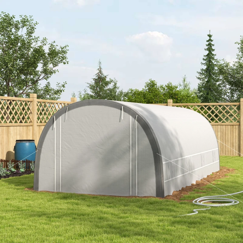 Outsunny 6 x 3(m) Polytunnel Greenhouse with Upgraded Structure, Mesh Door and Windows, 15 Plant Labels, White