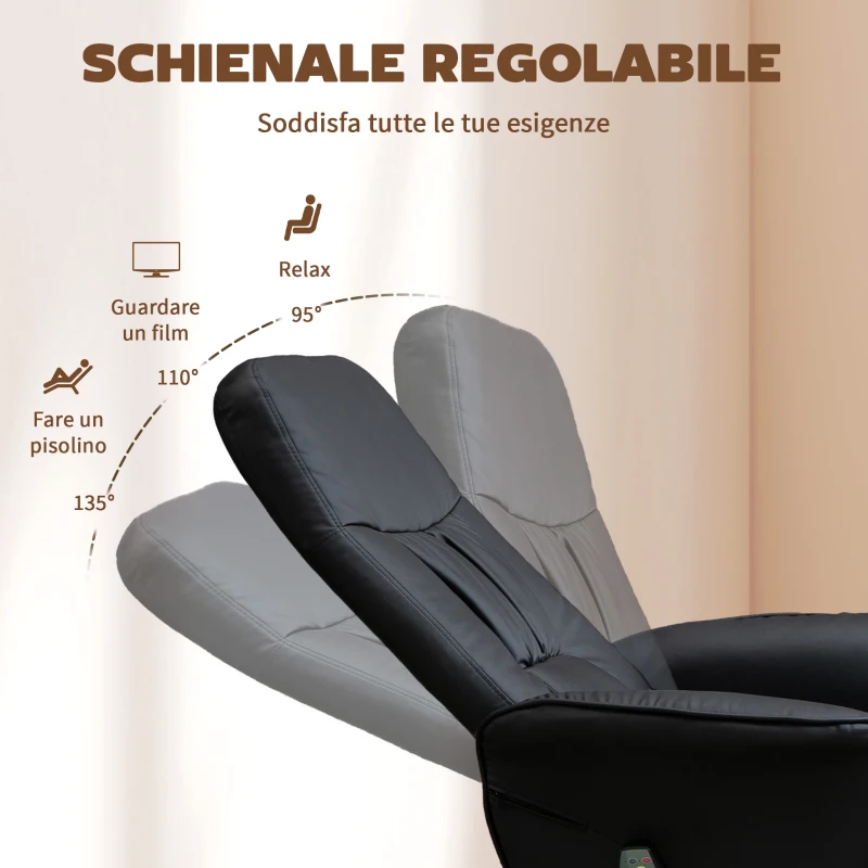 HOMCOM Poltrona Massaggiante con Pouf Poggiapiedi, Reclinabile a 145° con Seduta Girevole e 10 Punti Massaggio, Nero