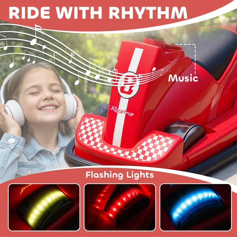 AIYAPLAY Kids Bumper Car, 360° Rotation Spin Electric Walzer Car with LED Lights, Music for Ages 3-8 Years Old, Red