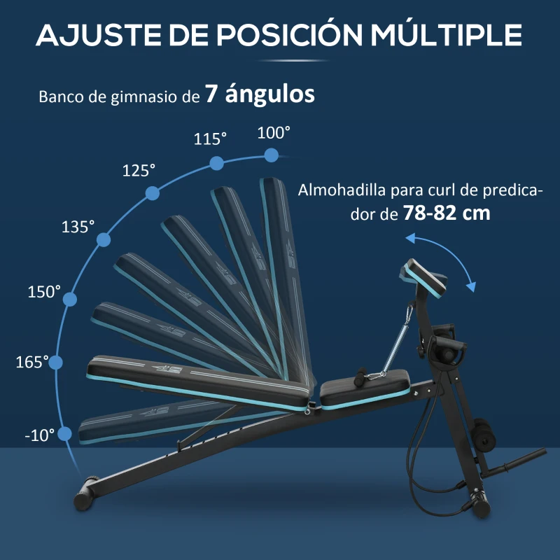 HOMCOM Banco de Musculación Plegable con Respaldo Regulable Extensión de Pierna Cojín de Predicador Banda 160x54x106 cm Negro