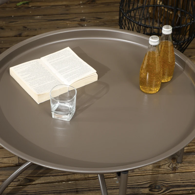 Outsunny Conjunto de Cadeiras de Jardim, 2 peças, Pufe/Mesa de Apoio, Almofada Grande, Estrutura em Aço, Cor: Areia, 118 x 75 x 142 cm