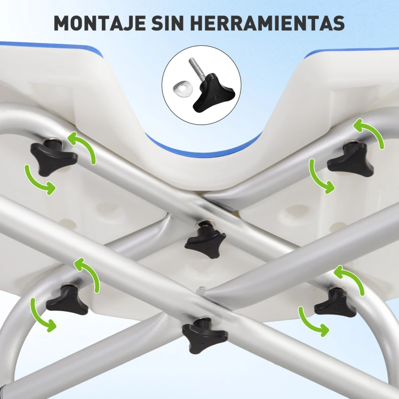 HOMCOM Silla de Ducha Antideslizante con Barra de Agarre con Ventosas Altura Regulable y Asiento en Forma de U Azul