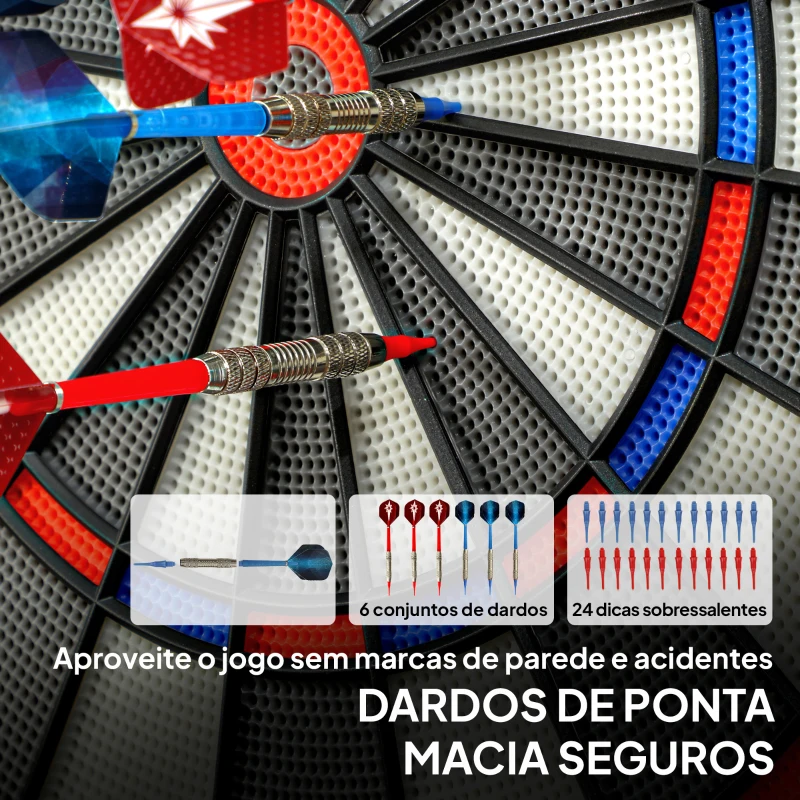 SPORTNOW Alvo Eletrónico com 6 Dardos e 24 Pontas Macias Ecrã LED 34 Jogos e 2235 Programas 60,5x45,5x3,6 cm Multicolor