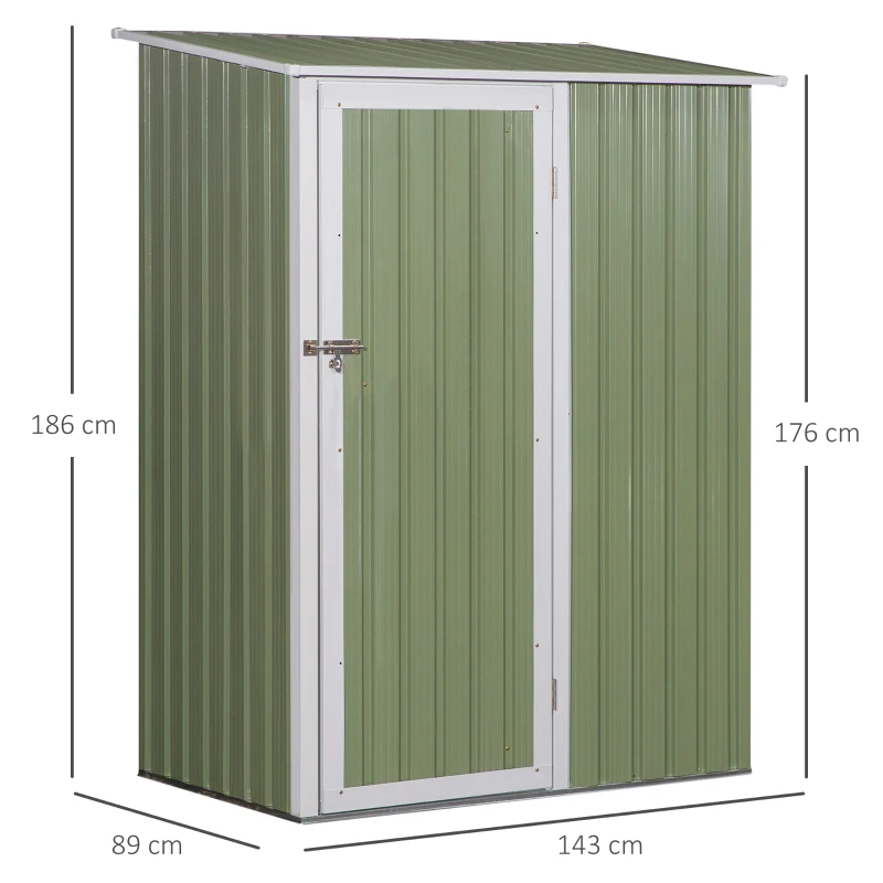 Outsunny Casetta da Giardino Porta Utensili in Lamiera di Acciaio, Capanno da Giardino in Acciaio con Porte Scorrevoli, 143x89x186cm, Verde Chiaro