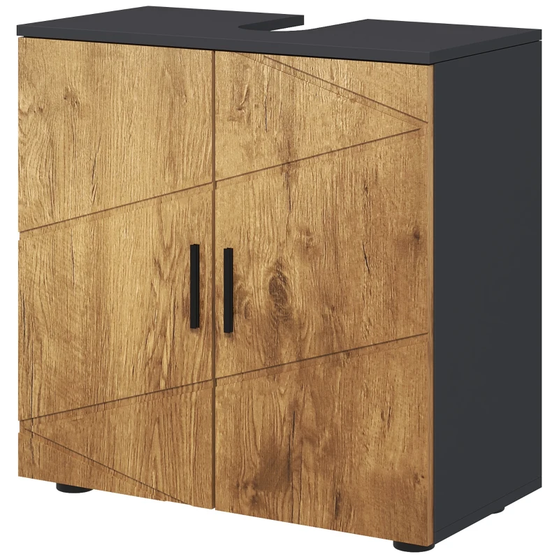 kleankin Móvel sob lavatório para casa de banho 2 portas com prateleira 60 x 30 x 60 cm cinzento antracite e aspeto madeira