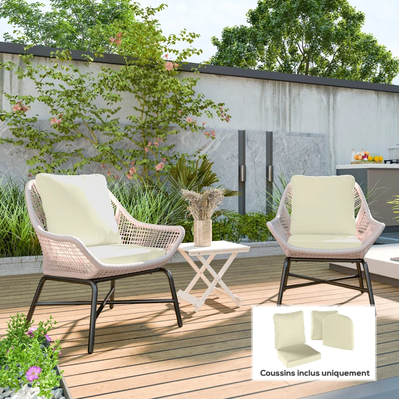 Outsunny Conjunto de 2 almofadas de assento com encosto, almofada de assento e encosto para exterior e interior, creme