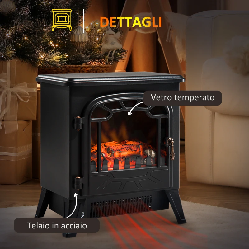 HOMCOM Camino Elettrico con Effetto Fiamma Regolabile, Caminetto Elettrico 925W/1850W con Temperatura Regolabile, Termostato, Protezione da Surriscaldamento, 36 x 25.5 x 41.5cm, Nero