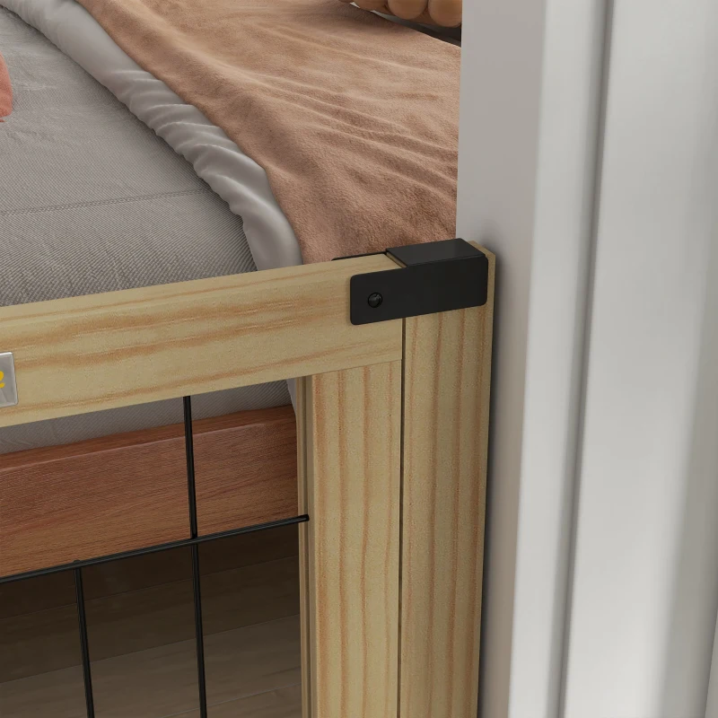 PawHut Cancelletto per Cani Estensibile con Porta e 2 Pannelli, Piedini Triangolari, 112-159x70 cm, Legno Naturale