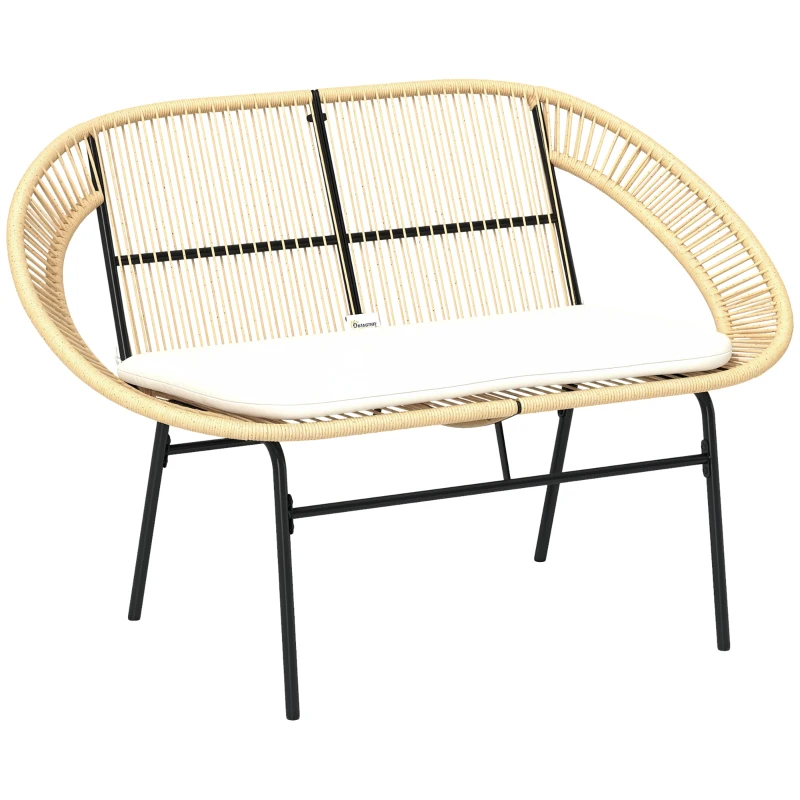 Outsunny Banco de jardim 2 lugares, banco exterior em aço, estilo Acapulco, com encosto e almofada, 126 x 72 x 83 cm, caqui