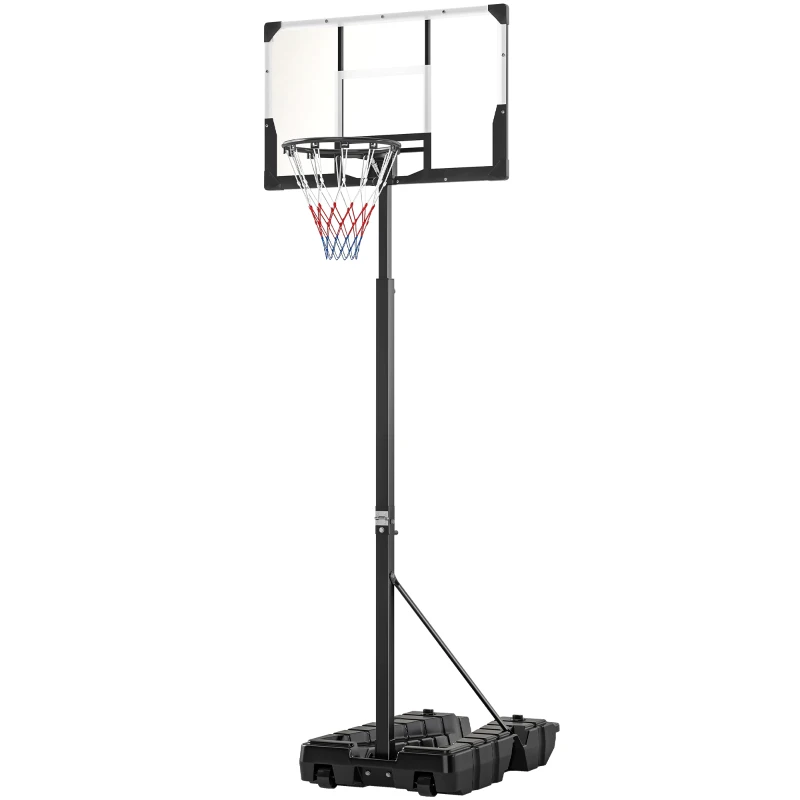 SPORTNOW Tabela de Basquetebol para Exterior com Altura Ajustável Portátil Estrutura Dobrável Painel Inquebrável Rodas e Base Preenchível 120x70x300-375 cm Preto