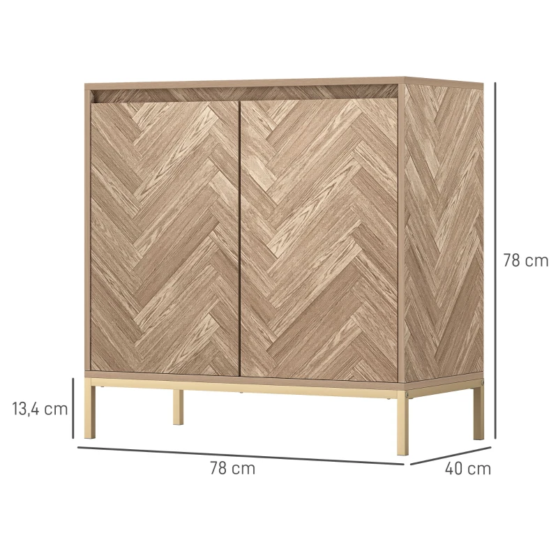 HOMCOM Móvel buffet de arrumação com 2 portas em espinha de peixe, prateleira ajustável e pés em aço, dim. 78 x 40 x 78 cm, carvalho