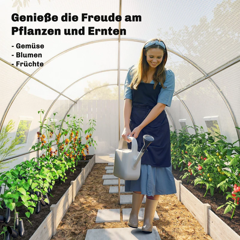 Outsunny Estufa de filme, cobertura de plástico, porta de rede, barras de suporte, Branco