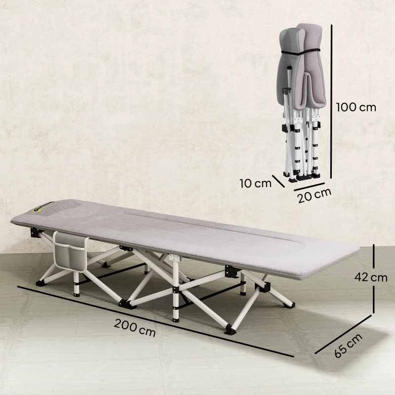 Outsunny Brandina per Campeggio con Poggiatesta e Tasca, in Acciaio e tessuto Oxford, 185x65x37 cm, Grigio