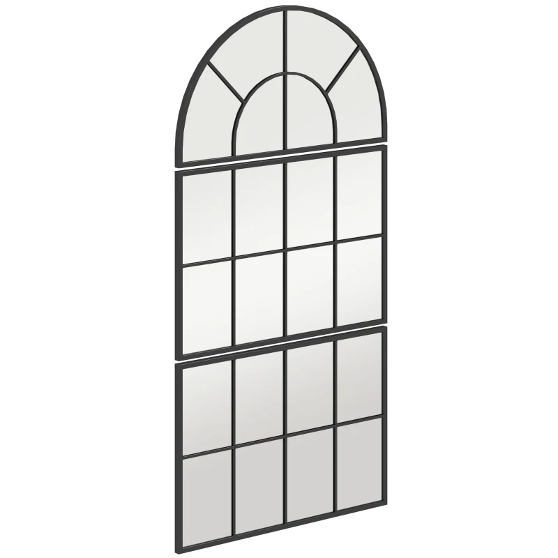 HOMCOM Espelho de parede arqueado espelho em forma de janela conjunto de 3 peças armação em metal 76 x 43 cm preto