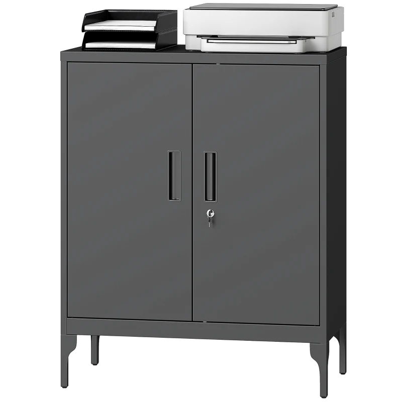 HOMCOM Metal Storage Cabinet with Lock and Adjustable Shelves - Black