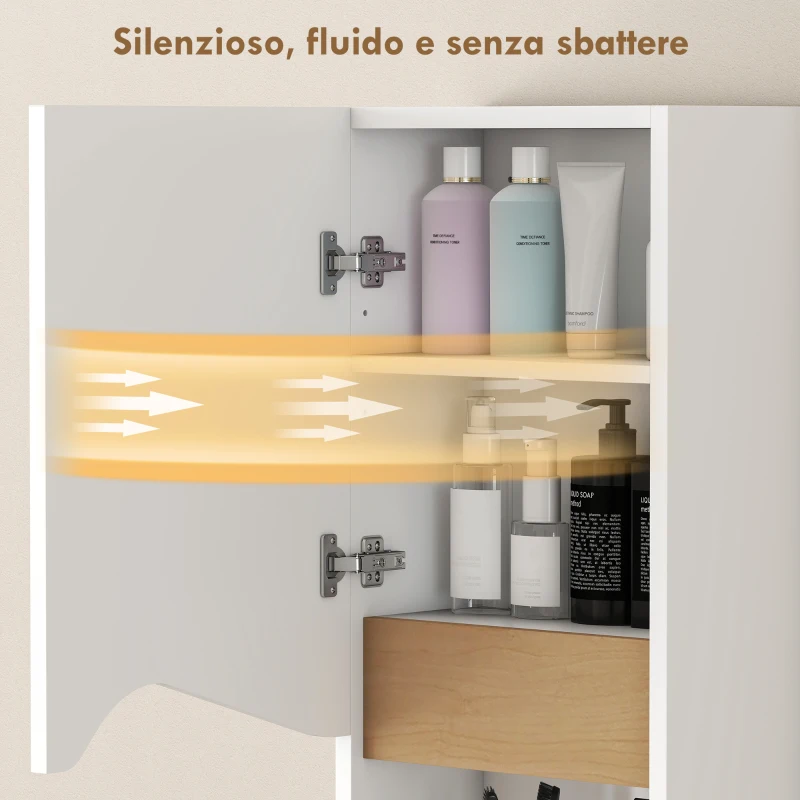 HOMCOM Pensile Bagno con Ripiano Aperto e Armadietto con Scaffale Regolabile, in Legno, 30x17x67 cm, Bianco e color Legno