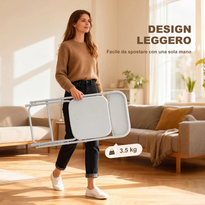 HOMCOM Set 6 Sedie Pieghevoli con Fori di Drenaggio in Plastica e Metallo, 45x49x79.5 cm, Bianco