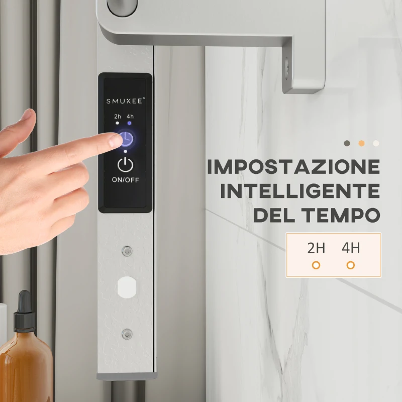 HOMCOM Scaldasalviette Elettrico da Terra o Parete 150W con 8 Barre e Timer 2-4 Ore, 53x35x90 cm, Argento