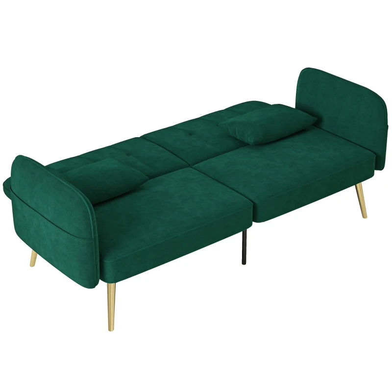 HOMCOM Sofá-cama 2 lugares clic-clac em tecido veludo com encosto regulável, verde escuro