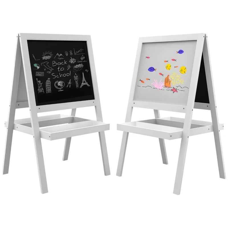 AIYAPLAY Cavalete quadro infantil 2 em 1 face quadro branco magnético e face quadro-negro a giz branco