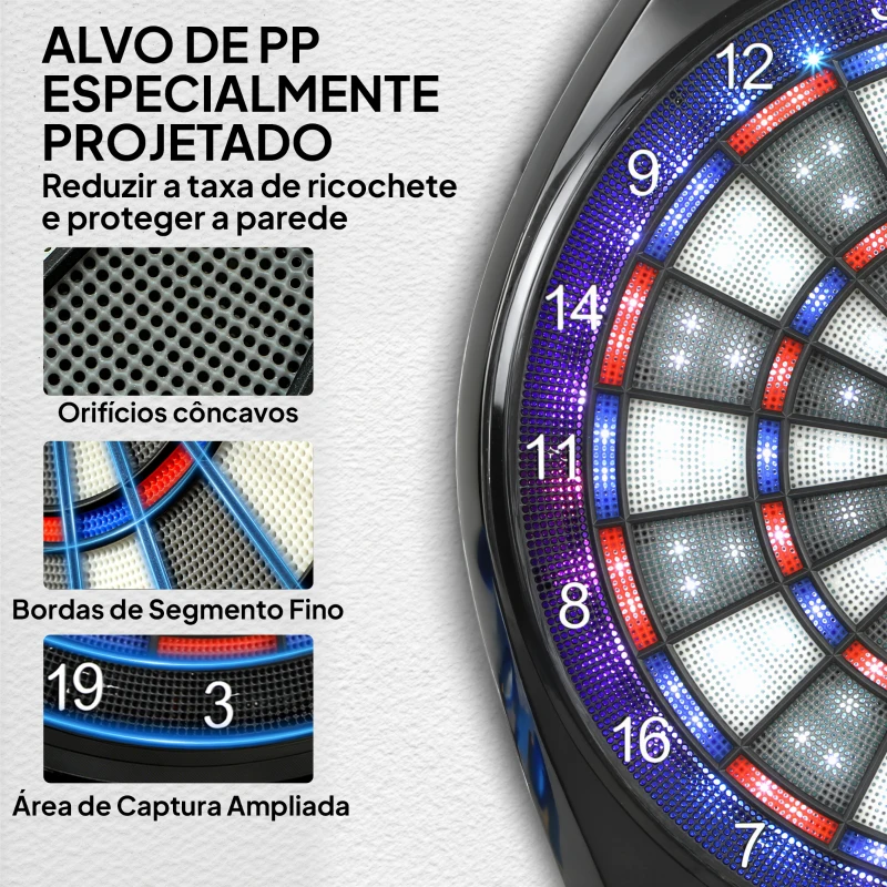 SPORTNOW Alvo Eletrónico com 6 Dardos e 24 Pontas Macias Ecrã LED 34 Jogos e 2235 Programas 60,5x45,5x3,6 cm Multicolor