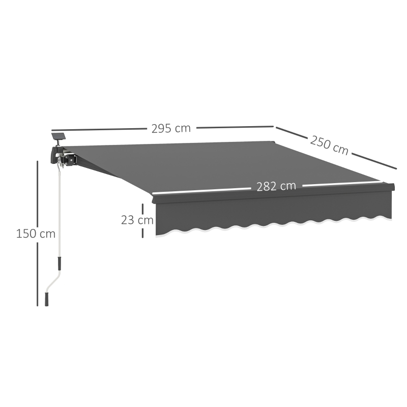 Outsunny Toldo de Fixação com Manivela, Toldo de Braços Articulados com Luz Solar, Proteção Solar UV 50+ 300 cm de largura Cinza
