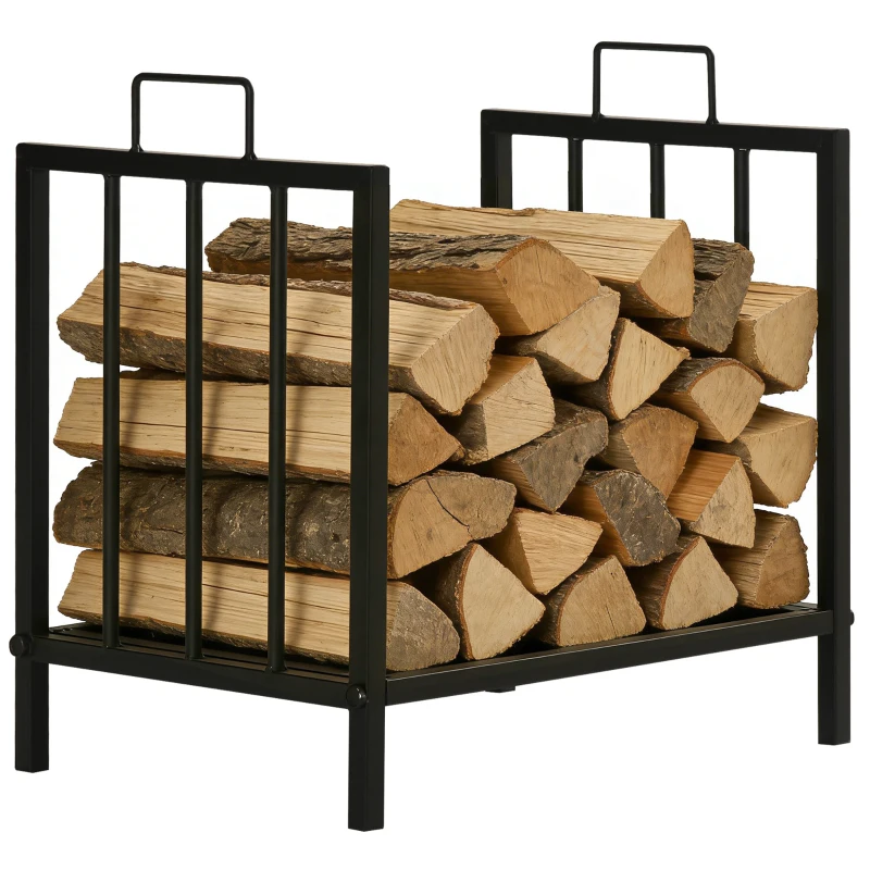 Outsunny Portalegna da Interno ed Esterno in Metallo con 2 Manici e Base Rialzata, 39x32.5x46cm, Nero