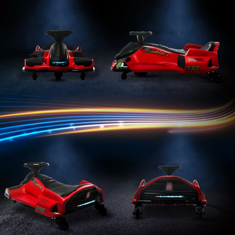 HOMCOM Kart Elétrico para Crianças 8-12 Anos Velocidade 3-8 km/h para Deriva com Luzes e Música Vermelho