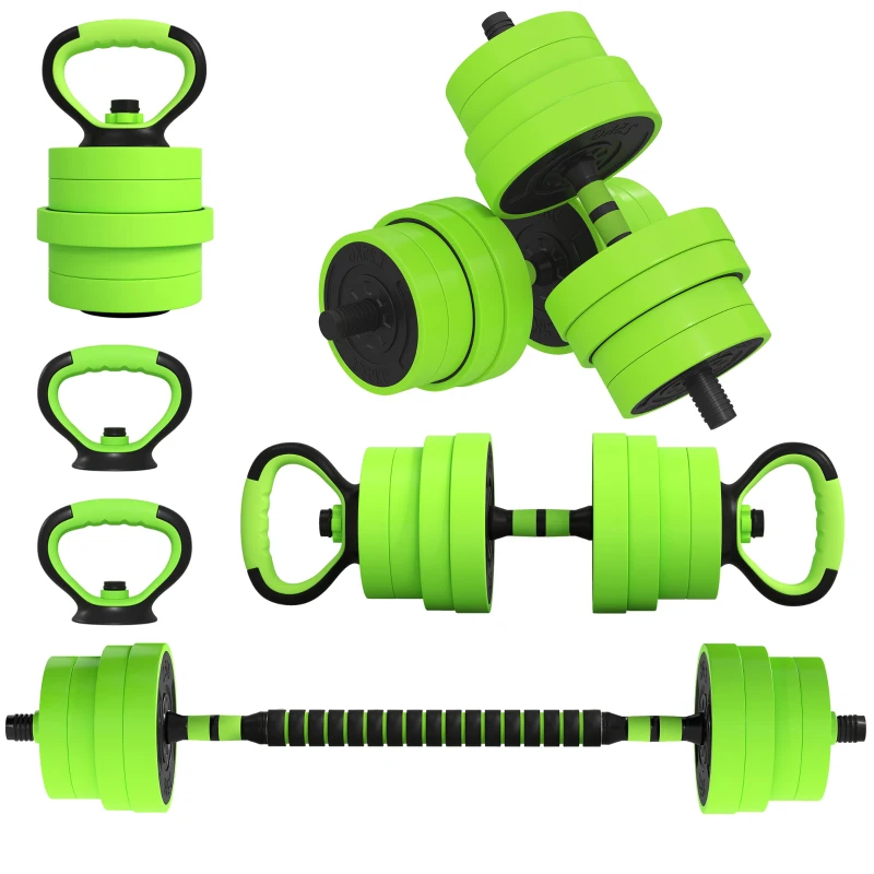 SPORTNOW 30kg 6-In-One Adjustable Weight Dumbbells Set, Barbell, Kettlebell, Push Up Stand - Green