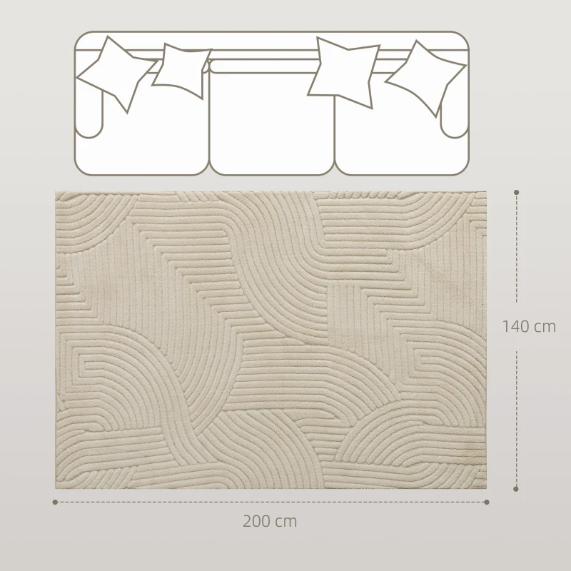 HOMCOM Tapete para sala 200 x 140 cm, tapete de pelo espesso geométrico, macio e antiderrapante, creme