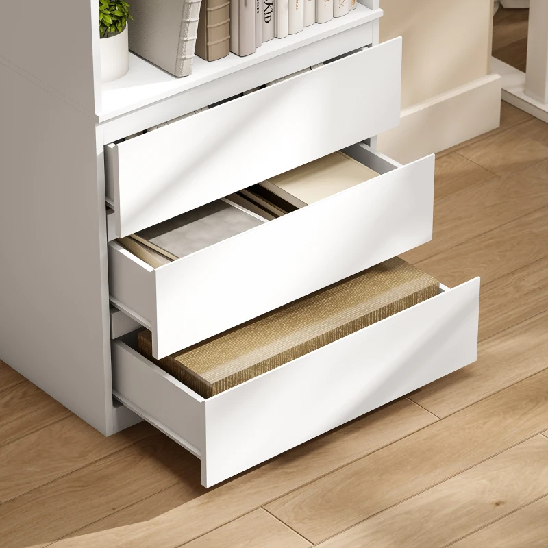 HOMCOM Bibliothèque haute de 180 cm avec 3 étagères et 3 tiroirs 60 x 35 x 180 cm en bois blanc