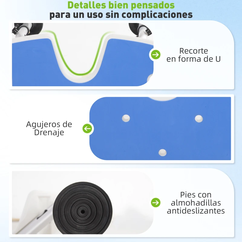 HOMCOM Silla de Ducha Antideslizante con Barra de Agarre con Ventosas Altura Regulable y Asiento en Forma de U Azul