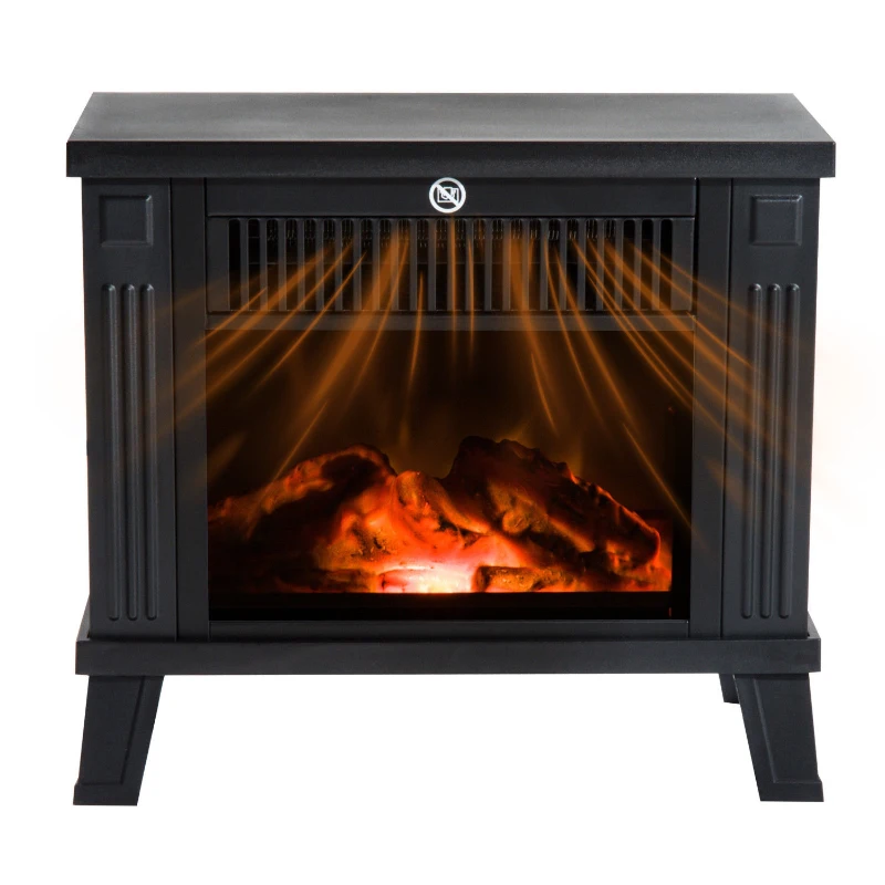 HOMCOM Camino Elettrico da Terra Moderno 600W/1200W con Effetto Fiamma, Caminetto Elettrico con Protezione da Surriscaldamento e Antiribaltamento, 34x17x31 cm, Nero