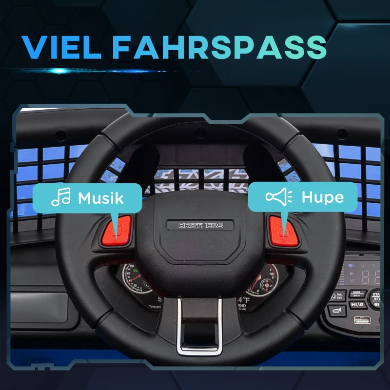 AIYAPLAY Carro elétrico infantil com suspensão suave, controlável por controle remoto, luzes LED, buzina, motores 12V, em plástico e metal, Azul