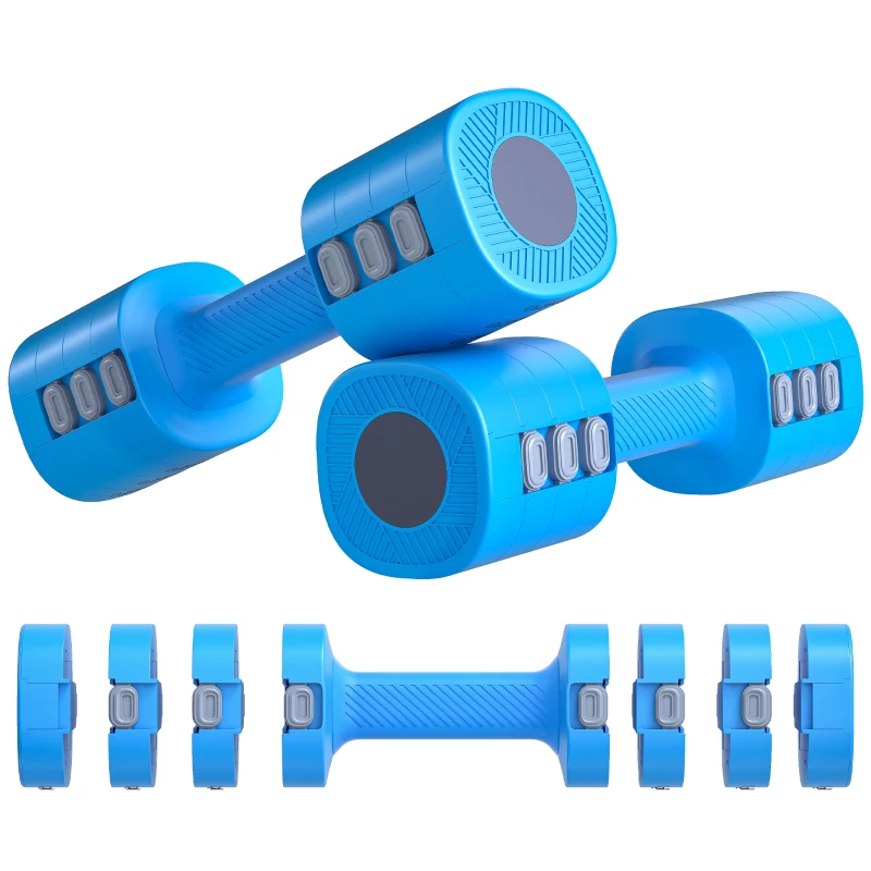 SPORTNOW Conjunto de Halteres Ajustáveis 4 em 1 1/1,5/2/2,5 kg com Pegas Antideslizantes e Design Quadrado Azul