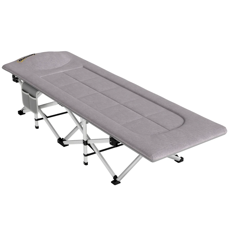 Outsunny Brandina per Campeggio con Poggiatesta e Tasca, in Acciaio e tessuto Oxford, 185x65x37 cm, Grigio