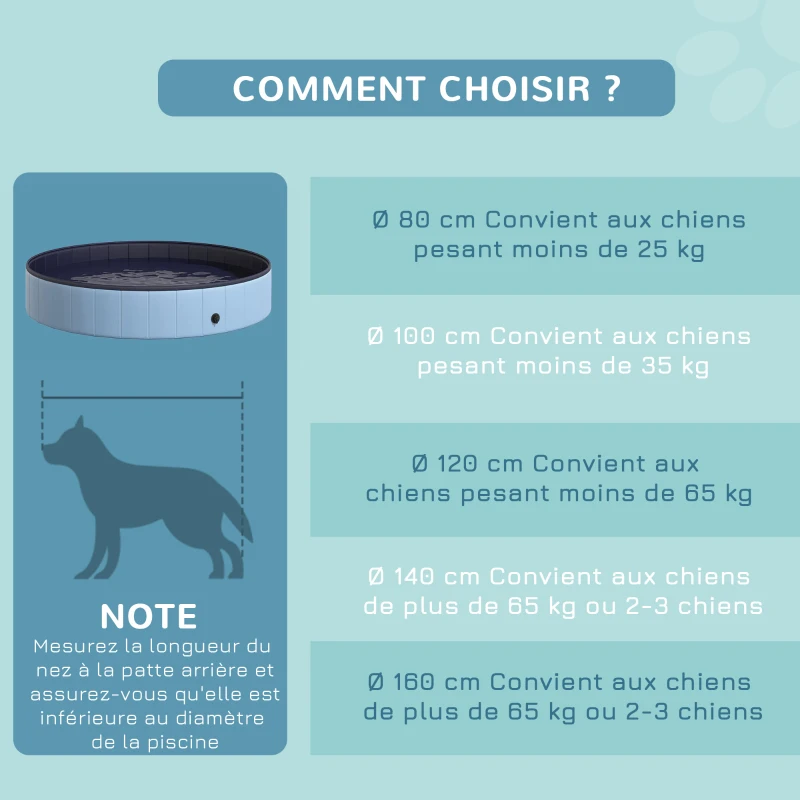 PawHut Piscina para cão tanque em PVC dobrável antiderrapante fácil de limpar diâmetro 160 cm altura 30 cm azul