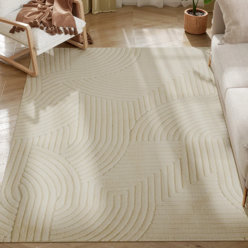 HOMCOM Tapete para sala 200 x 140 cm, tapete de pelo espesso geométrico, macio e antiderrapante, creme
